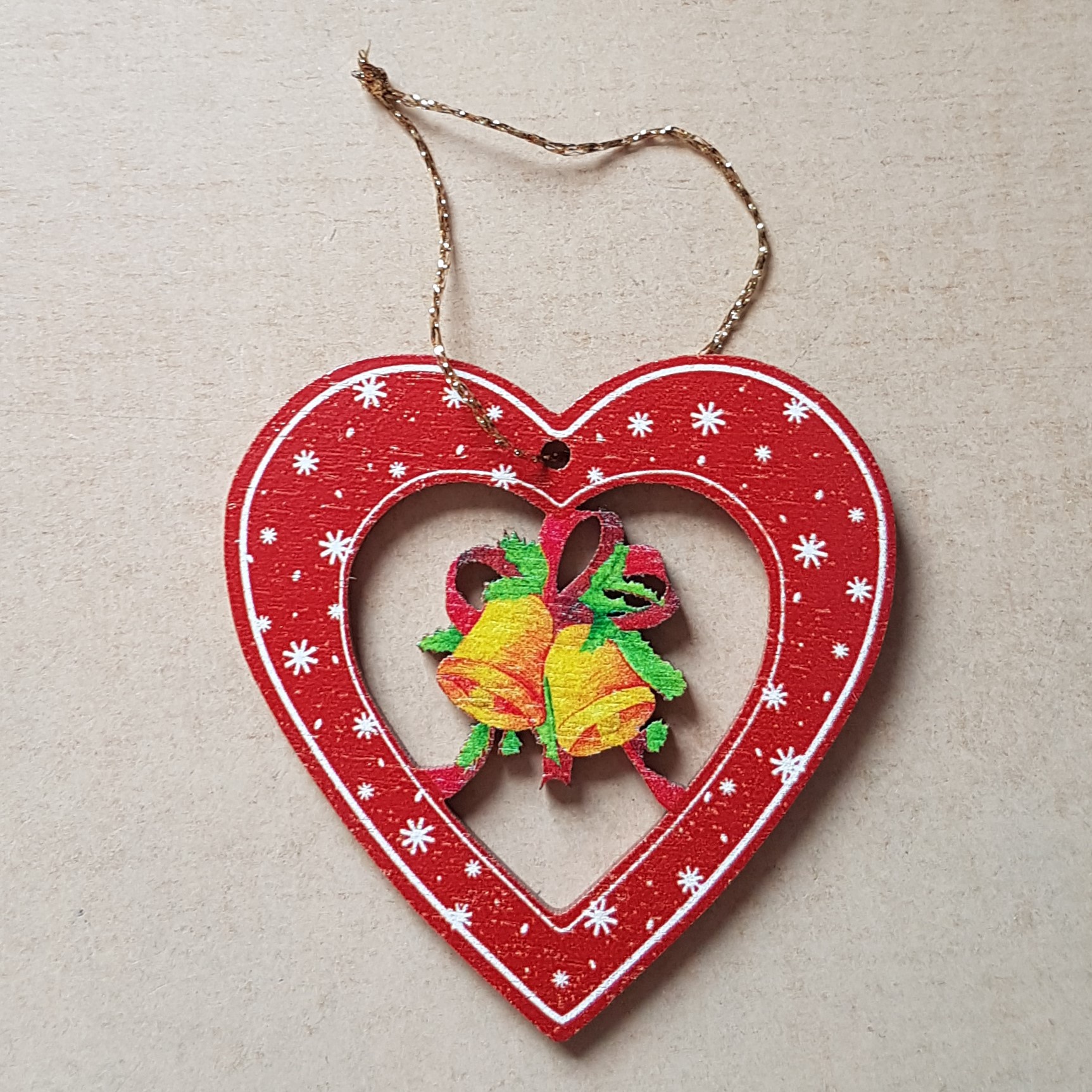 Baumbehang - Rot Herz mit Glocken 6cm