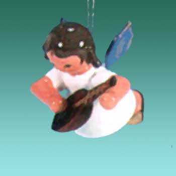 Engel schwebend mit Mandoline, blaue Flügel