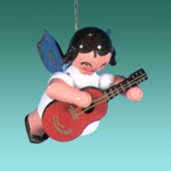 Engel schwebend mit Gitarre, blaue Flügel
