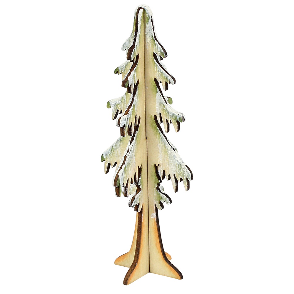 Holz Tannenbaum mit Schnee 14,5cm